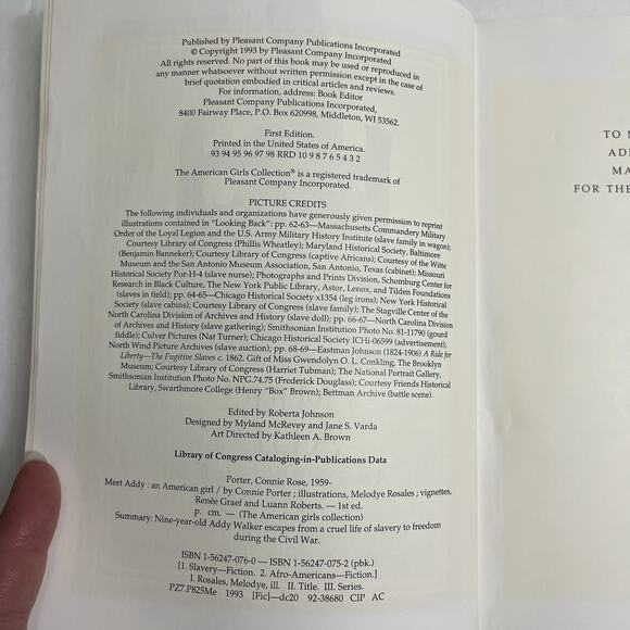 American Girl Book 1 Meet Addy Connie Porter Paperback 1st Edition Vintage 1993 - Picture 3 of 5